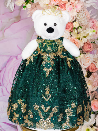 Emerald Green with gold last teddy bear for quinceanera | Quince Green La Ultimo Oso Emerald Green with gold last teddy bear for quinceanera | Quince Green La Ultimo Oso