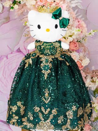 Green with gold Quinceanera pillows set and Kitty