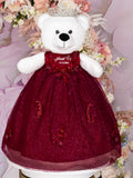 Burgundy silver Teddy Bear for Quinceanera