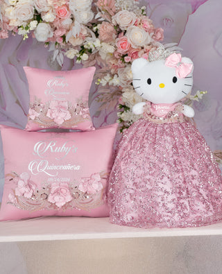 Sparkly Pink Quinceanera pillows set and Kitty