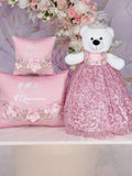 Sparkly Pink Quinceanera pillows set and teddy bear