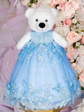 light blue dress for quinceanera Light blue with butterflies Teddy Bear for quinceanera