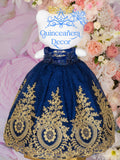 Navy Blue with Gold Kiity for quinceanera
