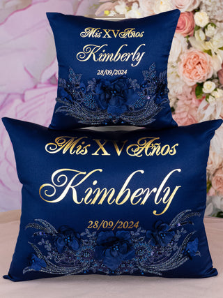 Navy Blue with gold quinceanera tiara pillow