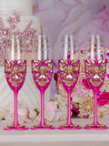 Fuchsia 4 quinceanera champagne glasses