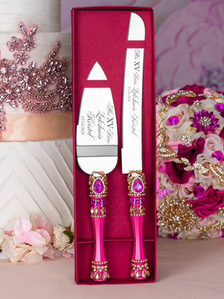 Fuchsia quinceanera cake knife and server