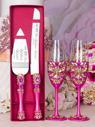 Fuchsia 2 quinceanera champagne glasses