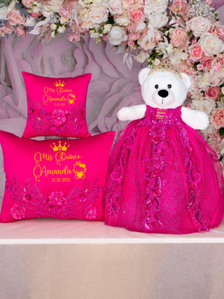 Fuchsia Quinceanera pillows set and teddy bear Kitty design