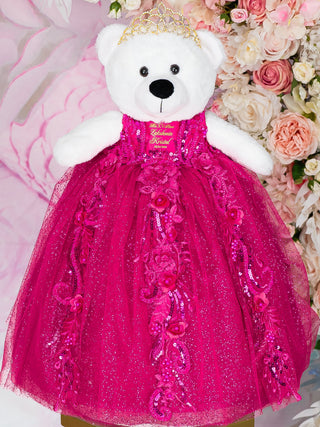 Hot Pink Quinceanera pillows set and teddy bear