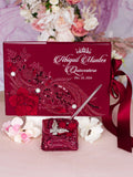 Burgundy silver quinceanera guest book with pen