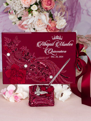 Burgundy silver quinceanera dress hanger