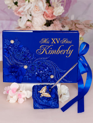 Royal Blue with gold album de fotos para Quinceanera