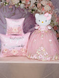 Pink with flowers Quinceanera pillows set and Kitty