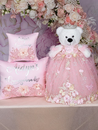 Último osito de peluche rosa claro para quinceañera