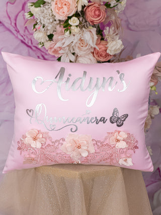 Pink with flowers Quinceanera pillows set and Kitty