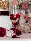 Burgundy with butterflies 1 quinceanera champagne glass