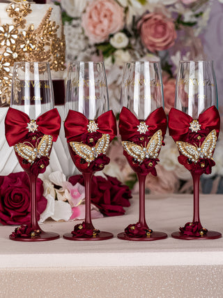 Burgundy with butterflies 1 quinceanera champagne glass