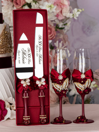 Burgundy with butterflies Quinceanera Bottle