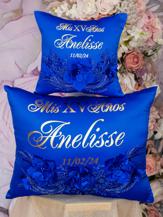 Royal Blue with gold Quinceanera pillows set and Kitty