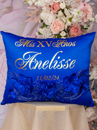 Royal Blue with gold Quinceanera pillows set and Kitty