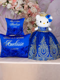 Juego de almohadas de quinceañera en azul real y gatito