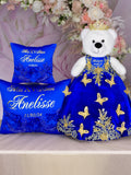 Royal Blue Quinceanera pillows set and Teddy Bear