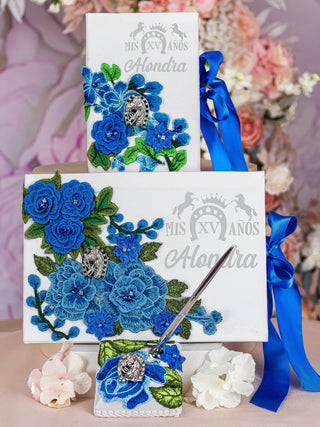 Charro royal blue and white Quinceanera Bible