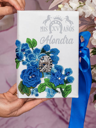 Charro royal blue and white Quinceanera pillows set