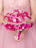 Hot pink quinceanera bouquet 9 inches