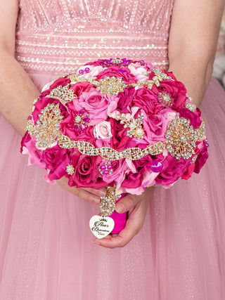 Hot pink quinceanera bouquet 13 inches