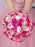 Hot pink quinceanera bouquet 13 inches