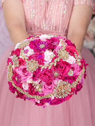 Hot pink quinceanera bouquet 13 inches