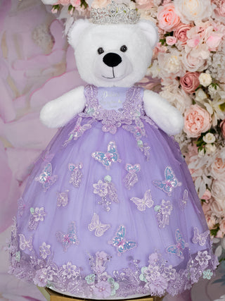 Lilac with butterflies teddy bear for quinceanera