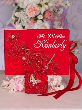 Red Silver quinceanera kneeling pillow, shoes pillow