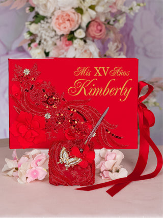 Red with gold Quinceanera Bible (English version)