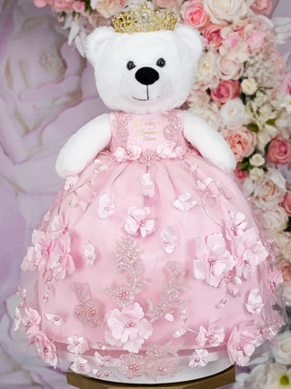 Pink Quinceanera teddy bear with flowers