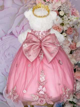 Rose Gold with flowers teddy bear for quinceanera