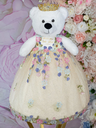 Gold with flowers last teddy bear for quinceanera