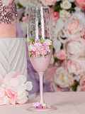 Pink blush floral Quinceanera cake knife set with 1 glass