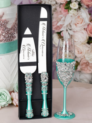 Turquoise Quinceanera cake knife and server