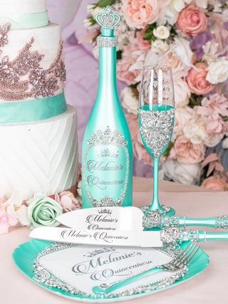 Turquoise Quinceanera cake knife and server