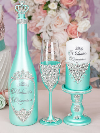 Turquoise Quinceanera Brindis Package with Bottle