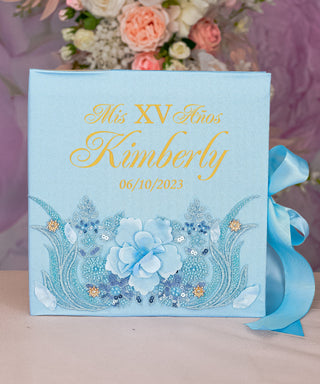 Light Blue with gold album de fotos para Quinceanera