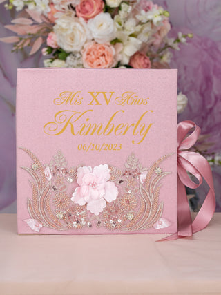 Rose gold Quinceanera pillows set, guest book with album de fotos