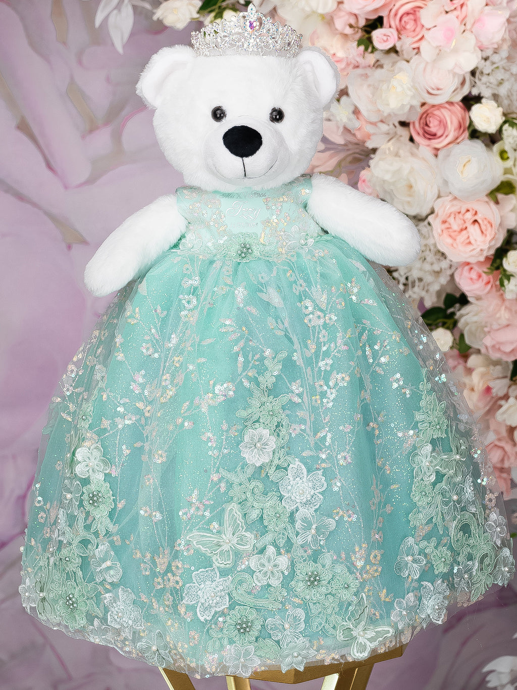 dancing bear green dress Sage Green Quinceanera Teddy Bear