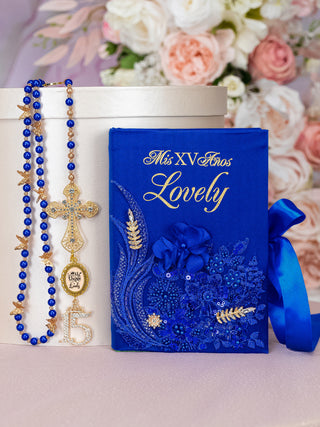 Royal Blue with gold album de fotos para Quinceanera