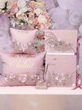 Rose gold Quinceanera pillows set, guest book with album de fotos