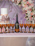 Black burnt orange Quinceanera Bottle with 8 Glasses