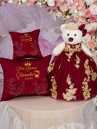 Burgundy quinceanera pillows set Kitty design