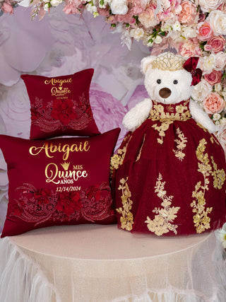 Burgundy gold quinceanera guest book with pen